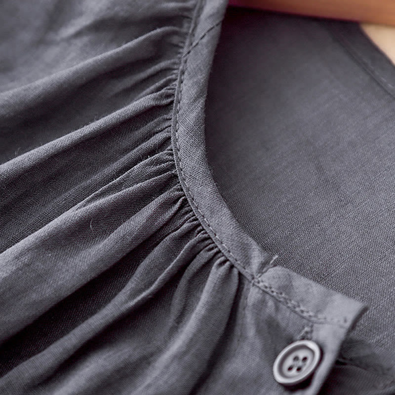 Buddha Stones Plain Button Crew Neck Design Women's Cotton blend Three Quarter Sleeve Shirt - image 4
