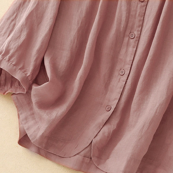 Buddha Stones Plain Button Crew Neck Design Women's Cotton blend Three Quarter Sleeve Shirt - image 9