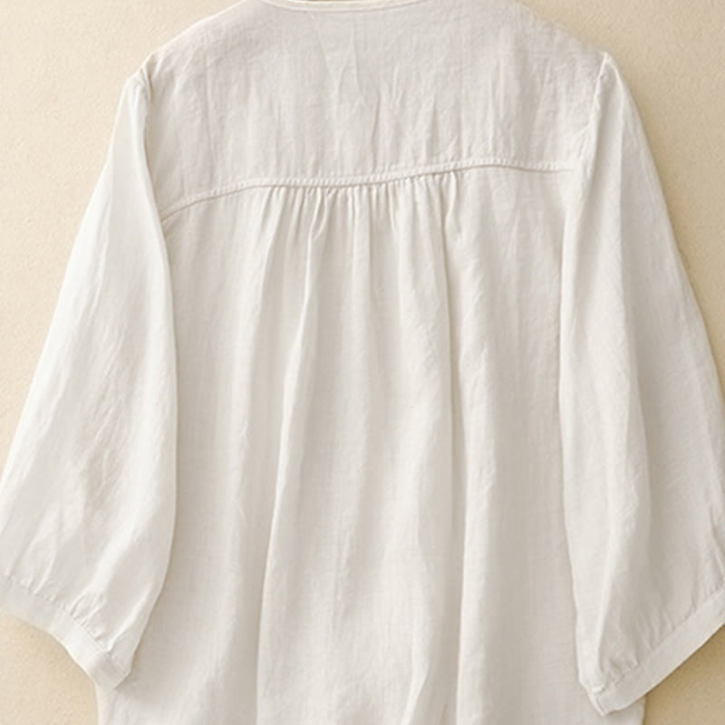 Buddha Stones Plain Button Crew Neck Design Women's Cotton blend Three Quarter Sleeve Shirt - image 17