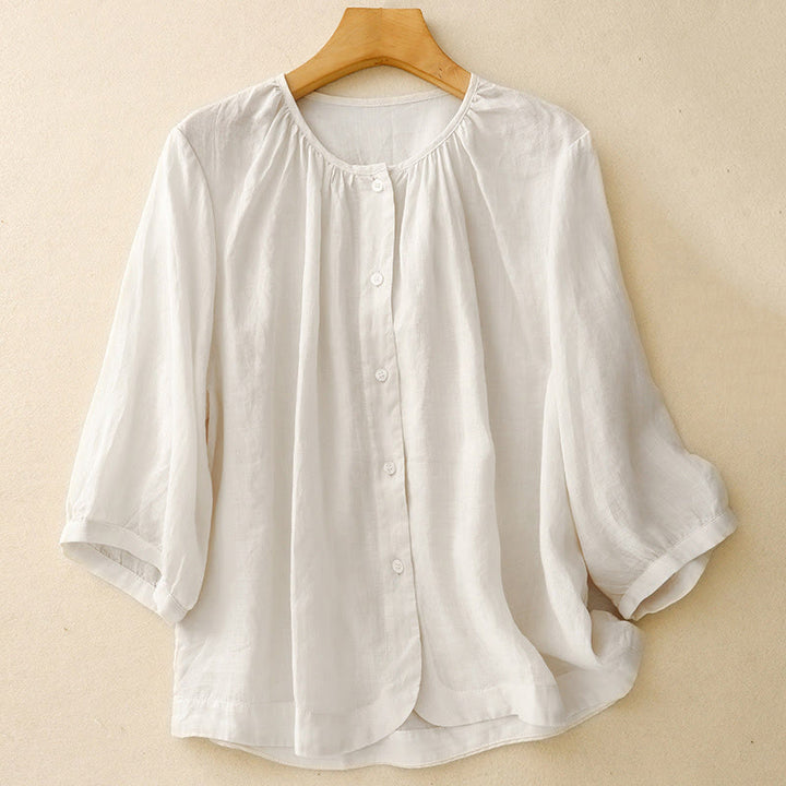 Buddha Stones Plain Button Crew Neck Design Women's Blend Three Quarter Sleeve Shirt - Snow - US12，UK/AU16，EU44 (2XL) - image 12