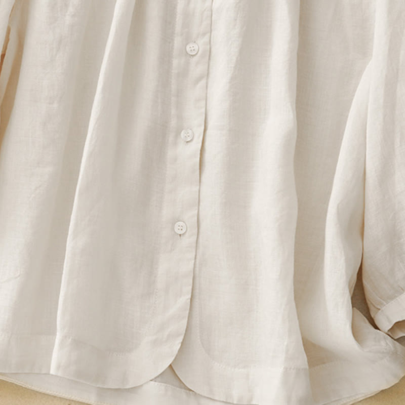 Buddha Stones Plain Button Crew Neck Design Women's  blend Three Quarter Sleeve Shirt - image 18