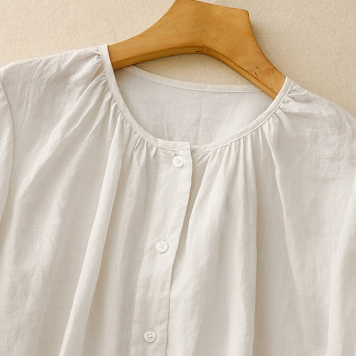 Buddha Stones Plain Button Crew Neck Design Women's Cotton blend Three Quarter Sleeve Shirt - image 12