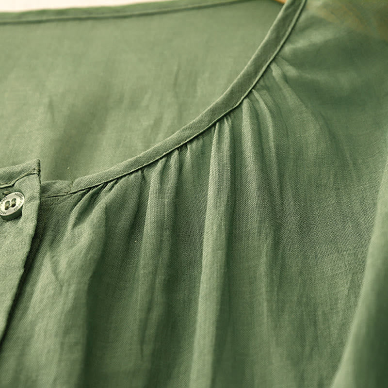 Buddha Stones Plain Button Crew Neck Design Women's  blend Three Quarter Sleeve Shirt - image 24