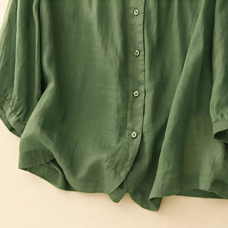 Buddha Stones Plain Button Crew Neck Design Women's Cotton blend Three Quarter Sleeve Shirt - image 25