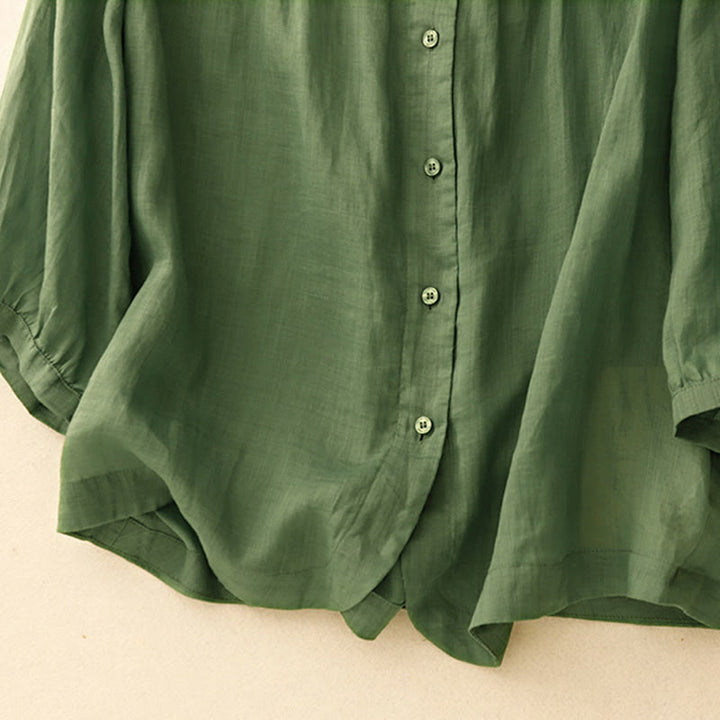 Buddha Stones Plain Button Crew Neck Design Women's Cotton blend Three Quarter Sleeve Shirt - image 25
