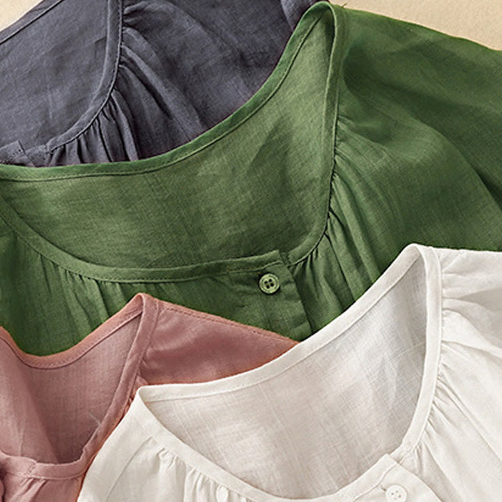 Buddha Stones Plain Button Crew Neck Design Women's  blend Three Quarter Sleeve Shirt - image 28