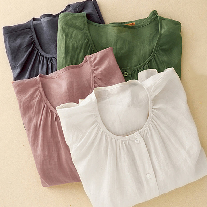 Buddha Stones Plain Button Crew Neck Design Women's  blend Three Quarter Sleeve Shirt - image 27