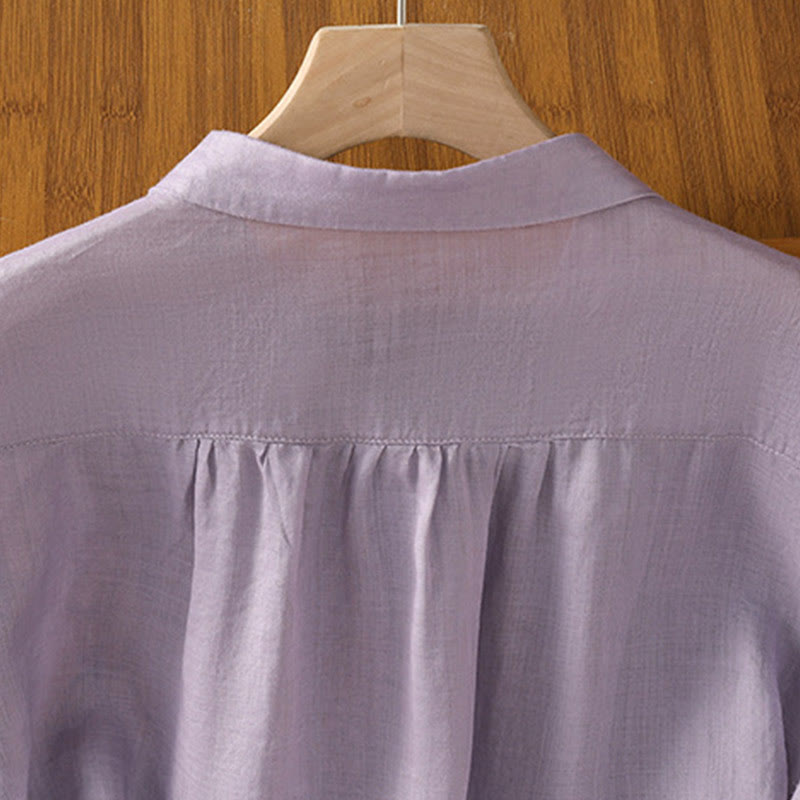 Buddha Stones Embroiderd Front Button Stand Collar Design Women's Cotton Short Sleeve Shirt  - image 3