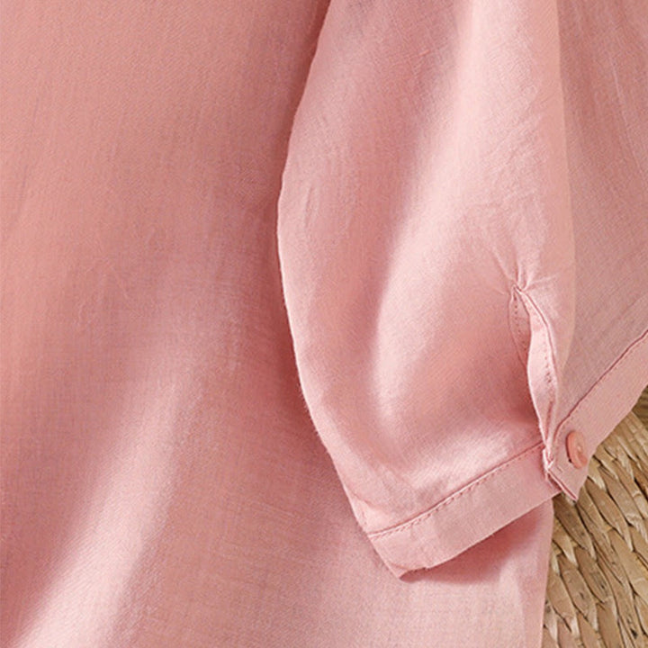 Buddha Stones Embroiderd Front Button Stand Collar Design Women's Cotton Short Sleeve Shirt  - image 11