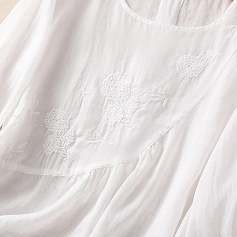 Buddha Stones Embroidered Flower Crew Neck Design Women's Cotton Linen Half Sleeve Shirt - image 13