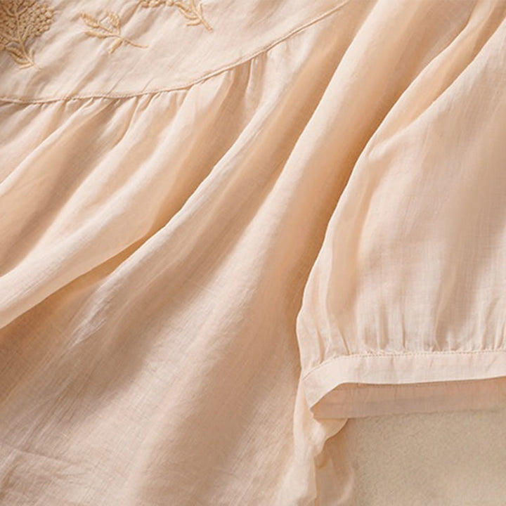 Buddha Stones Embroidered Flower Crew Neck Design Women's Cotton Linen Half Sleeve Shirt - image 26