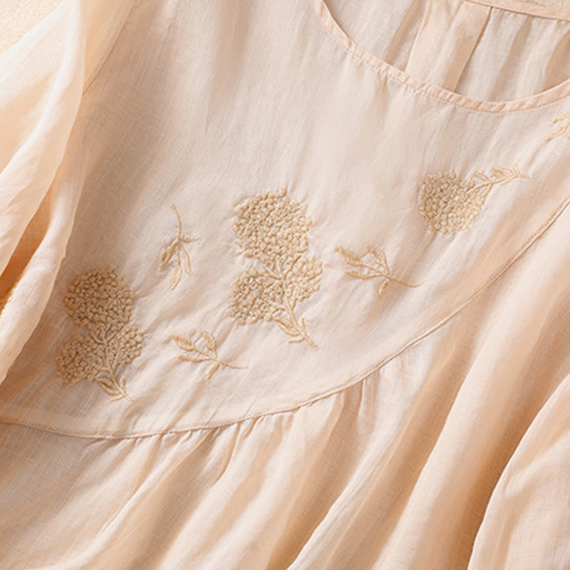 Buddha Stones Embroiderd Flower Crew Neck Design Women's Cotton Linen Half Sleeve Shirt  - image 25