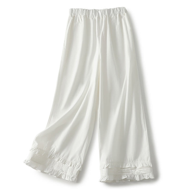 Buddha Stones Artistic Commute Pure Color Ruffled Hem Design Women's Cotton Linen Pants With Pockets - image 7