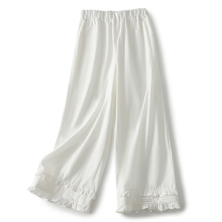 Buddha Stones Artistic Commute Pure Color Ruffled Hem Design Women's Cotton Linen Pants With Pockets - image 7