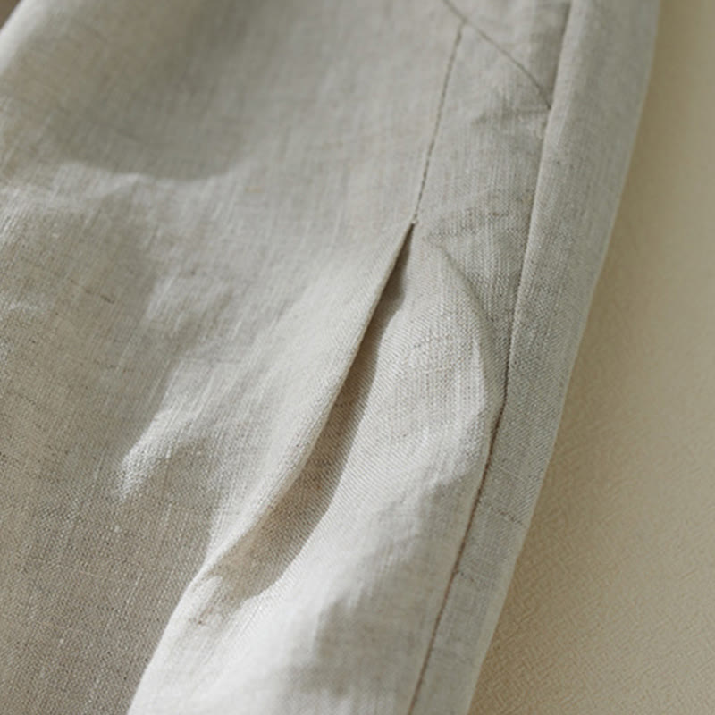 Buddha Stones Commute Pure Color High Waist Women's Cotton Linen Harem Cropped Pants With Pockets - image 12