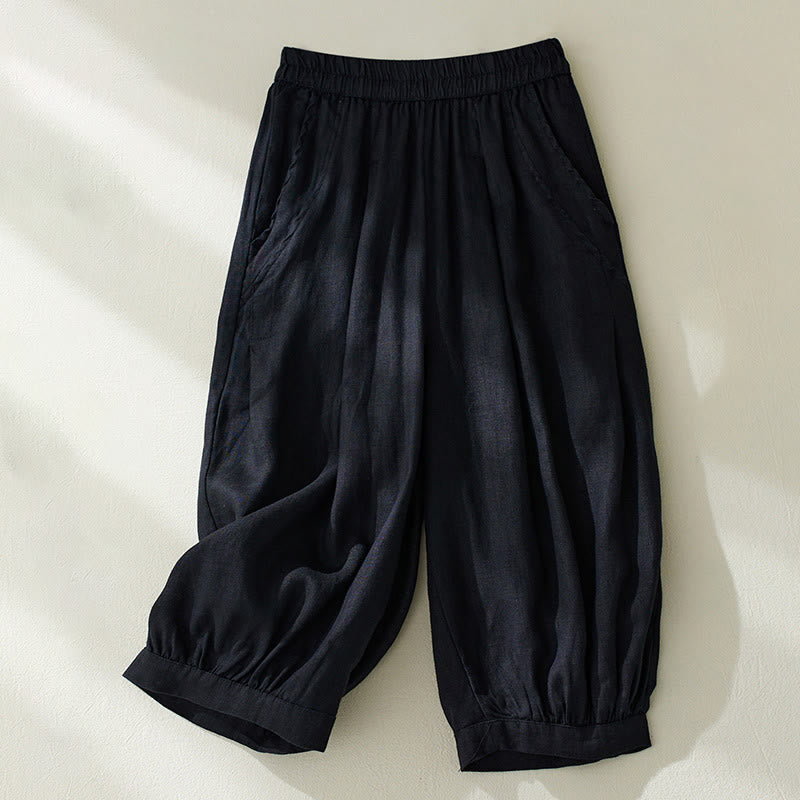 Buddha Stones Commute Pure Color High Waist Women's Cotton Linen Harem Cropped Pants With Pockets - Black - US8-10，UK/AU12-14，EU40-42 (2XL) - image 16