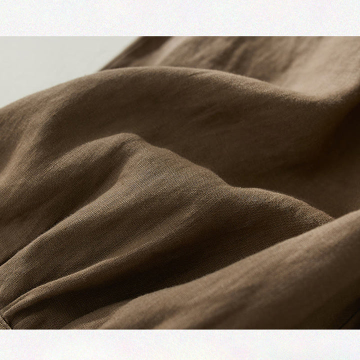 Buddha Stones Commute Pure Color High Waist Women's Cotton Linen Harem Cropped Pants With Pockets - image 3