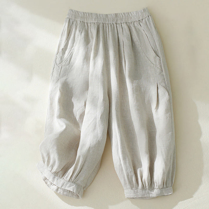 Buddha Stones Commute Pure Color High Waist Women's Harem Pants With Pockets - Linen - US8-10，UK/AU12-14，EU40-42 (2XL) - image 8
