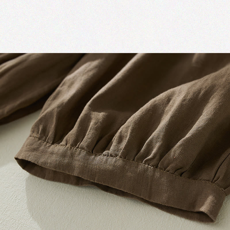 Buddha Stones Commute Pure Color High Waist Women's Cotton Linen Harem Cropped Pants With Pockets - image 5