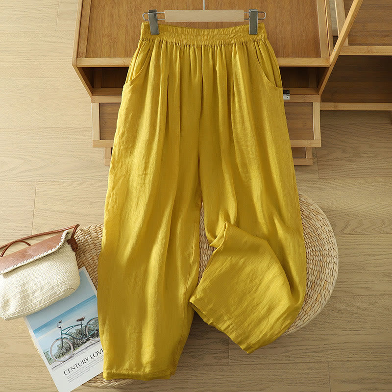 Buddha Stones Commute Pure Color Simple Design Women's Ankle-Length Harem Pants With Pockets - Gold - US8-10，UK/AU12-14，EU40-42 (2XL) - image 0