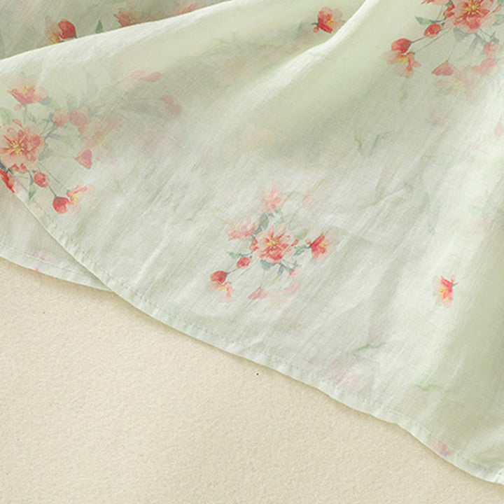 Buddha Stones Plant Printed Crew Neck Frog Button Design Women's Polyester Three Quarter Sleeve Shirt - image 23