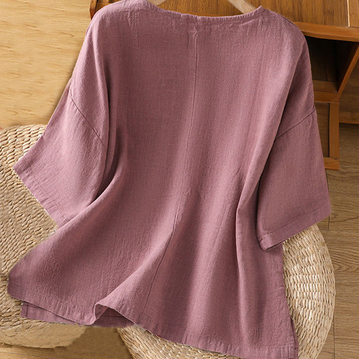 Buddha Stones Casual Summer Plain Crew Neck Women's  Cotton Short Sleeve T-Shirt - image 1