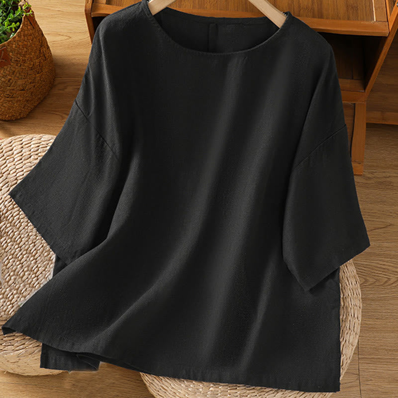 Buddha Stones Casual Summer Plain Crew Neck Women's  Cotton Short Sleeve T-Shirt - Black - US14，UK/AU18，EU46 (2XL) - image 20