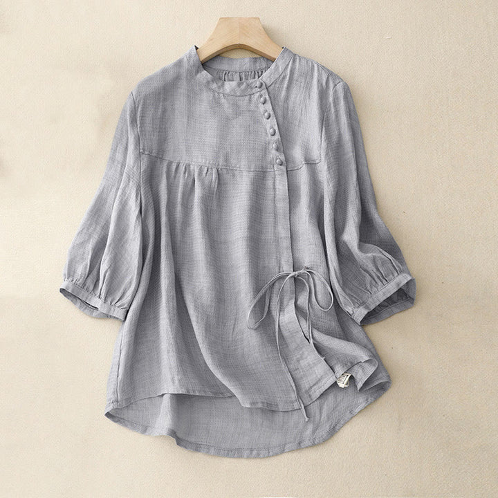 Buddha Stones Lace-up Buttons Design Women's Three Quarter Sleeve Shirt - LightBlue - US14，UK/AU18，EU46 (2XL) - image 0