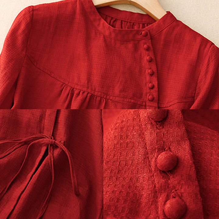 Buddha Stones Lace-up Buttons Design Women's Three Quarter Sleeve Shirt - image 18