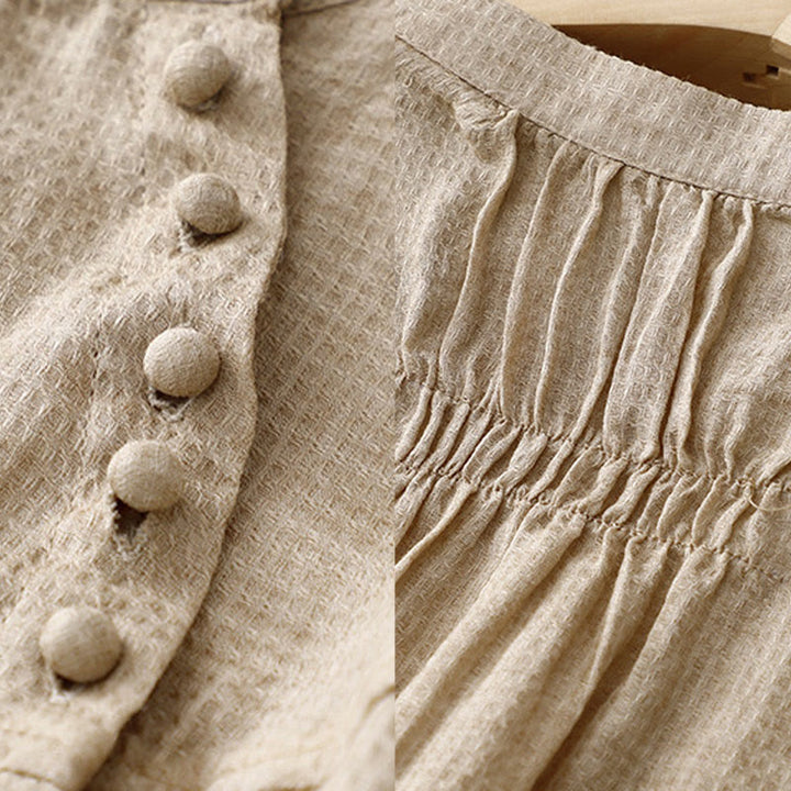 Buddha Stones Lace-up Buttons Design Women's Cotton Linen Three Quarter Sleeve Shirt - image 11