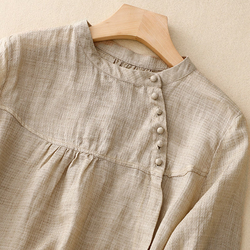 Buddha Stones Lace-up Buttons Design Women's Cotton Linen Three Quarter Sleeve Shirt - image 7