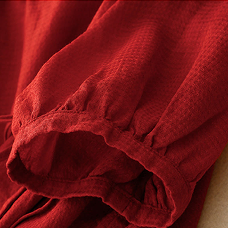 Buddha Stones Lace-up Buttons Design Women's Cotton Linen Three Quarter Sleeve Shirt - image 17