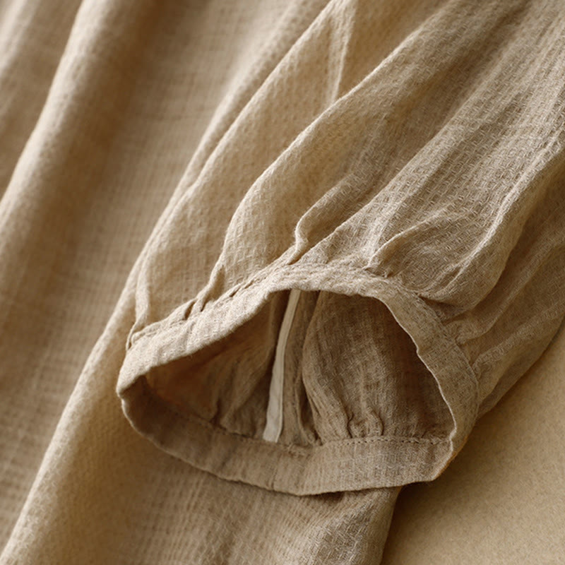 Buddha Stones Lace-up Buttons Design Women's Cotton Linen Three Quarter Sleeve Shirt - image 10