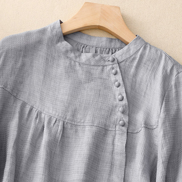 Buddha Stones Lace-up Buttons Design Women's Three Quarter Sleeve Shirt - image 2