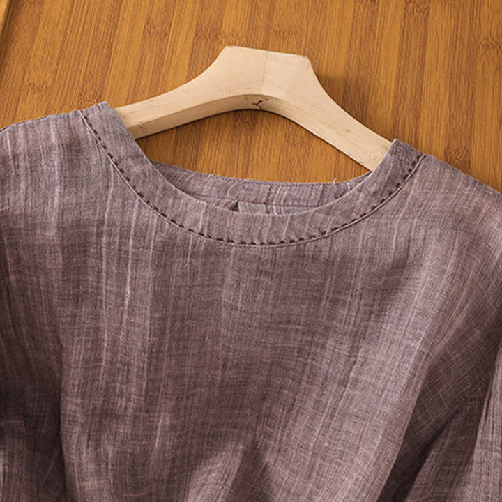 Buddha Stones Casual Summer Plain Crew Neck Women's  Cotton Linen Three Quarter Sleeve T-Shirt - image 11