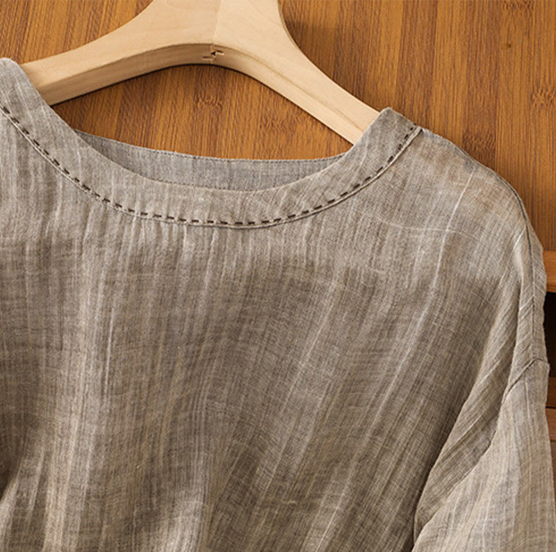 Buddha Stones Casual Summer Plain Crew Neck Women's  Cotton Linen Three Quarter Sleeve T-Shirt - image 19