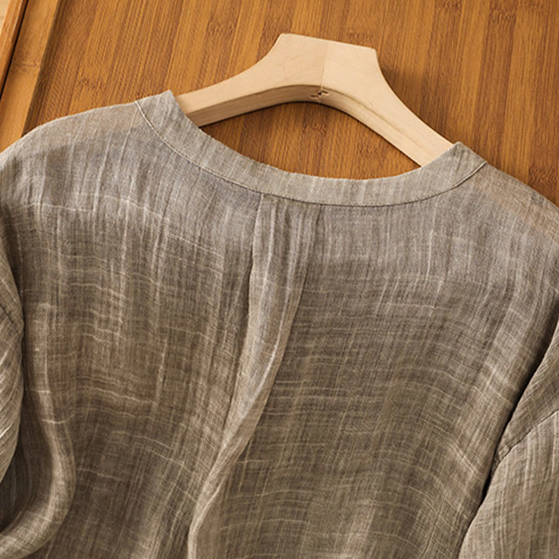 Buddha Stones Casual Summer Plain Crew Neck Women's  Cotton Linen Three Quarter Sleeve T-Shirt - image 20