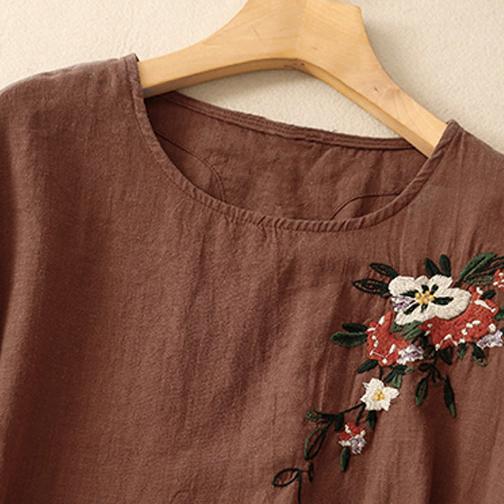 Buddha Stones Casual Summer Embroidered Crew Neck Women's  Cotton Short Sleeve T-shirt - image 23