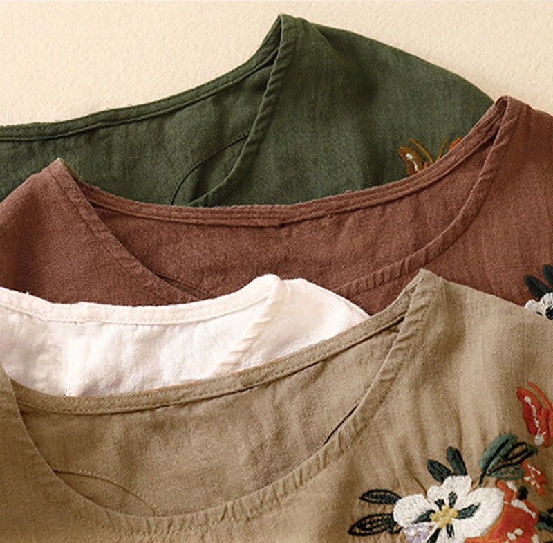 Buddha Stones Casual Summer Embroidered Crew Neck Women's  Cotton Short Sleeve T-shirt - image 28