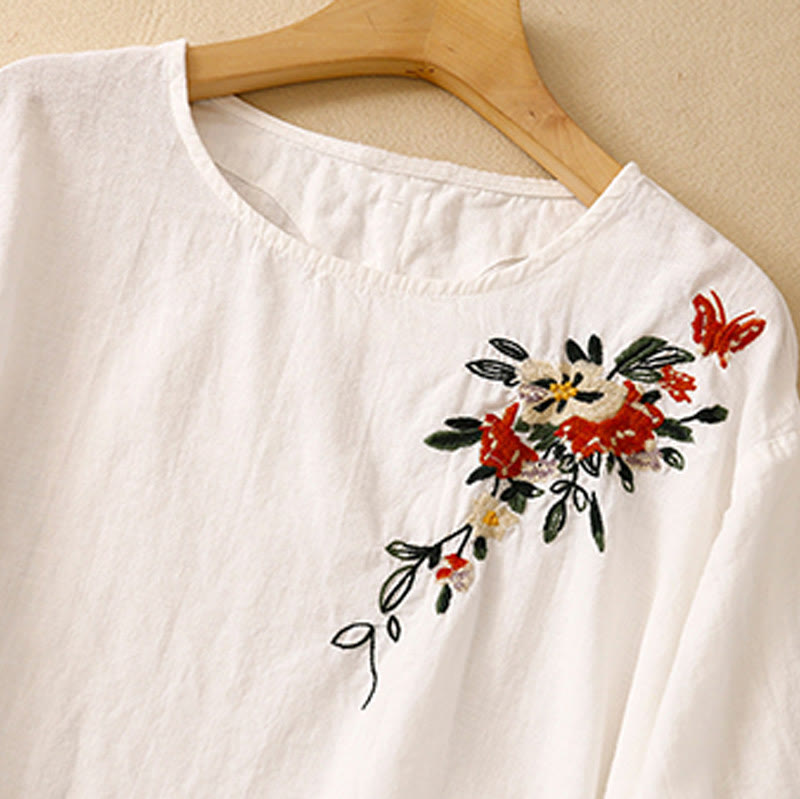 Buddha Stones Casual Summer Embroidered Crew Neck Women's  Cotton Short Sleeve T-shirt - image 11