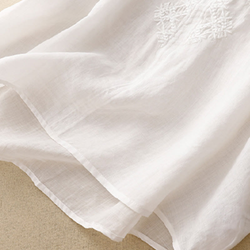 Buddha Stones V-Neck Lines Embroidery Women's Cotton Linen Half Sleeve Shirt - image 20