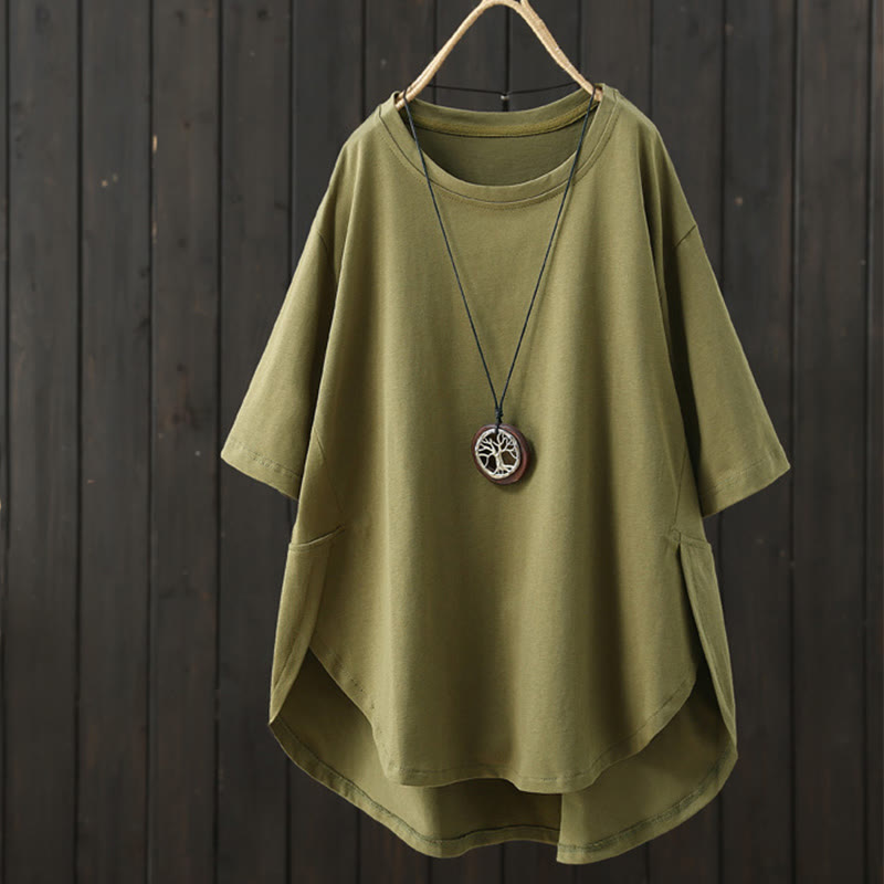 Buddha Stones Casual Loose Summer Plain Crew Neck Women's Short Sleeve T-shirt - Olive - US14，UK/AU18，EU46 (2XL) - image 0