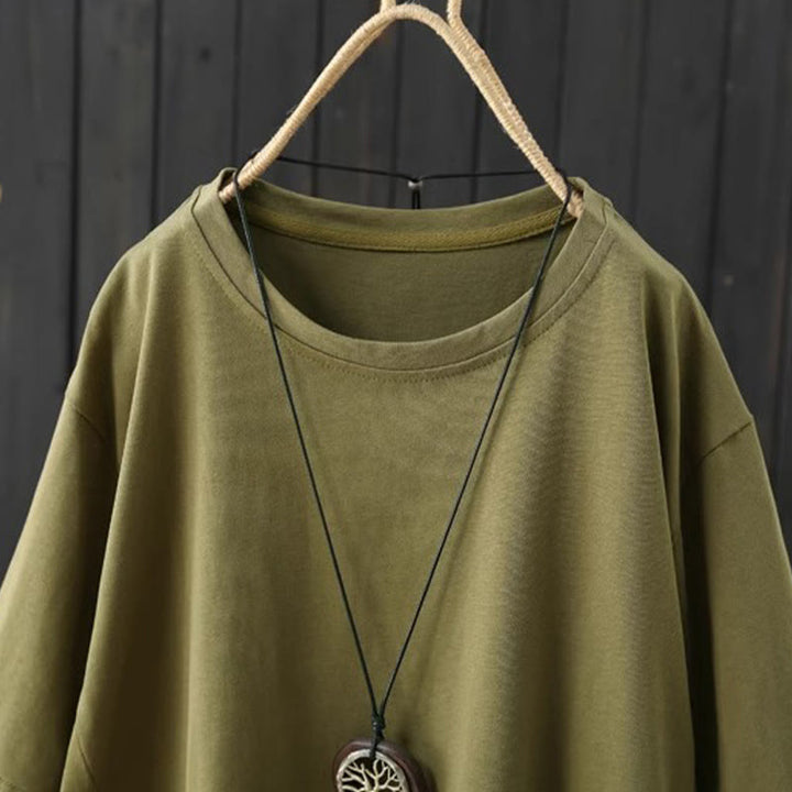 Buddha Stones Casual Loose Summer Plain Crew Neck Women's  Cotton Short Sleeve T-shirt - image 1