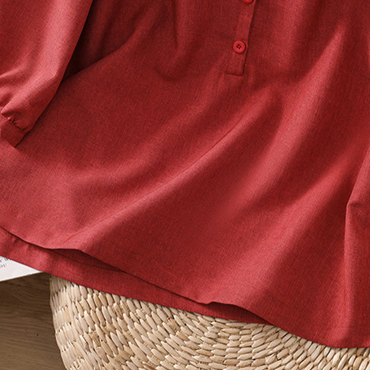 Buddha Stones Plain Button Crew Neck Design Women's Cotton Linen Three Quarter Sleeve Shirt - image 1