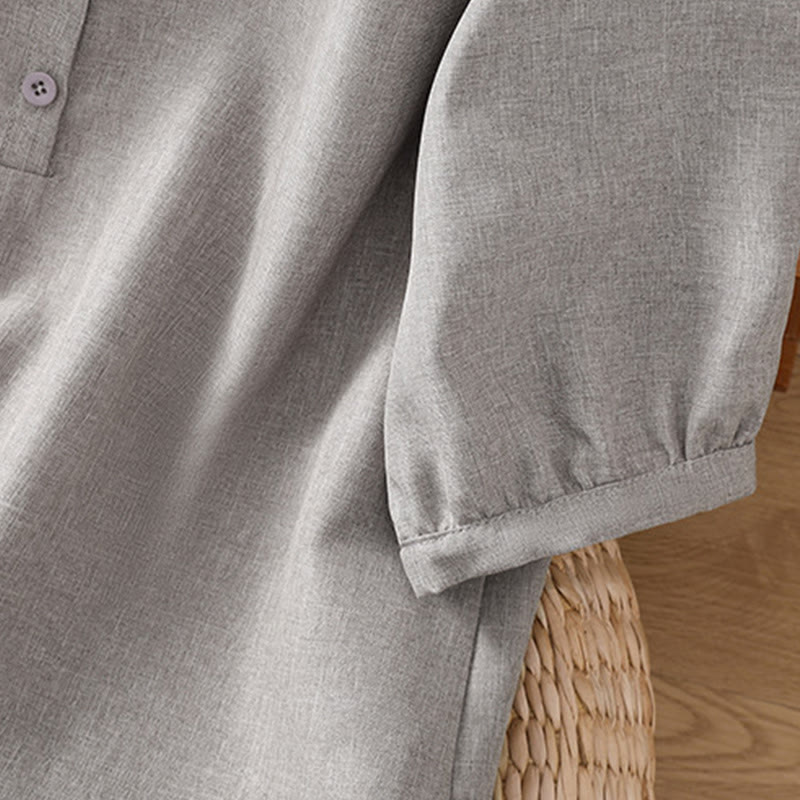 Buddha Stones Plain Button Crew Neck Design Women's Cotton Linen Three Quarter Sleeve Shirt - image 5