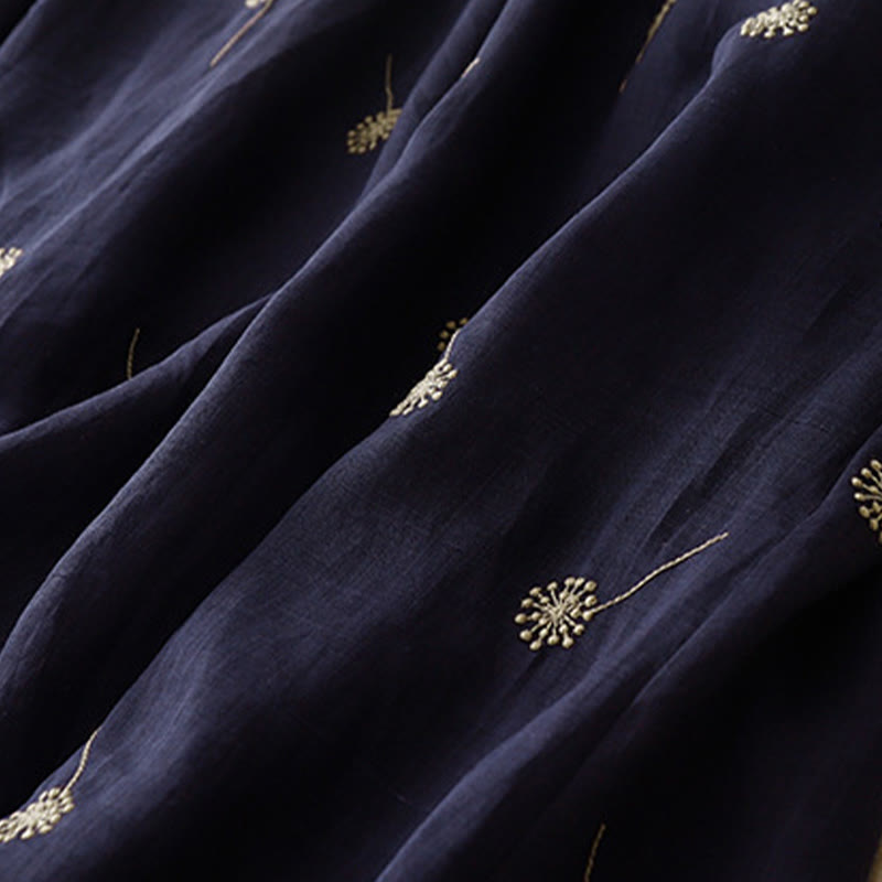 Buddha Stones MidnightBlue Printing Lace-Up Design Sleeveless Cotton Midi Dress With Pockets - image 10