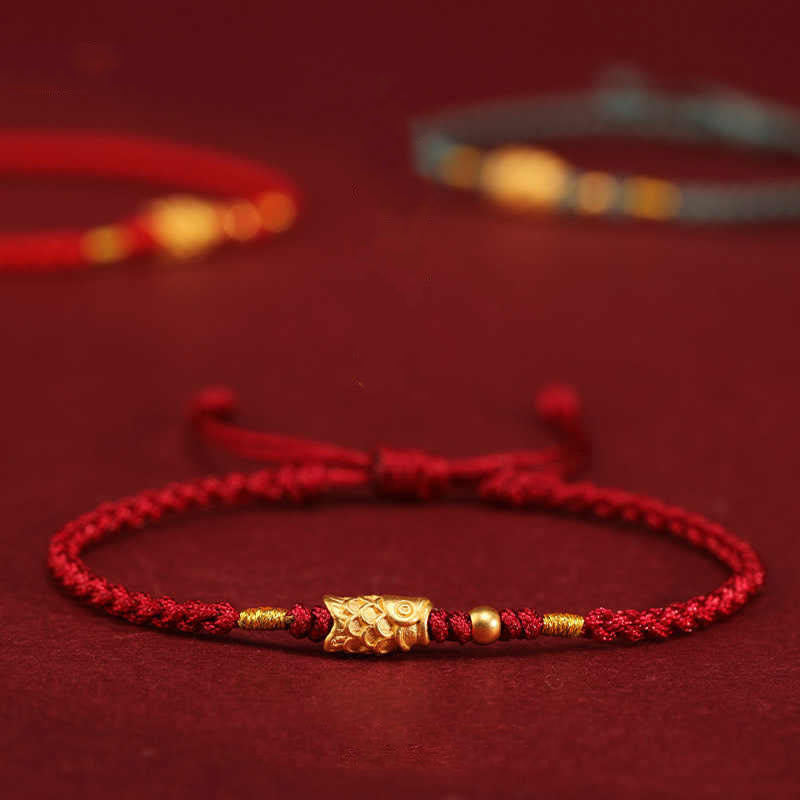 Buddha Stones 999 Gold Luck Protection Koi Fish Handmade Braided String Bracelet - image 0
