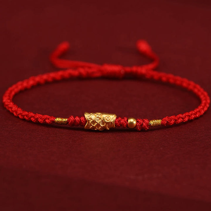 Buddha Stones 999 Gold Luck Protection Koi Fish Handmade Braided String Bracelet - Red(Wrist Circumference: 14-18cm) - image 10