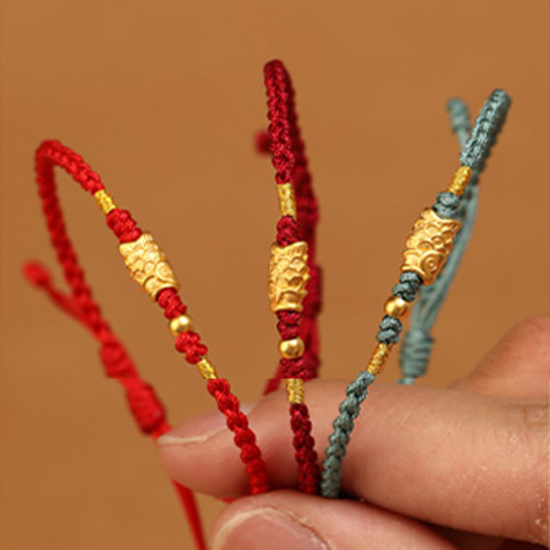 Buddha Stones 999 Gold Luck Protection Koi Fish Handmade Braided String Bracelet - image 13
