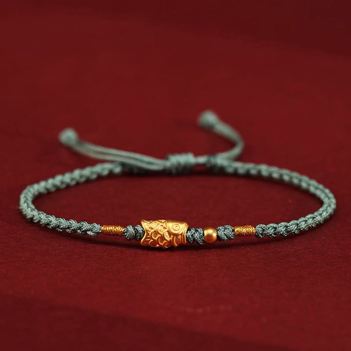 Buddha Stones 999 Gold Luck Protection Koi Fish Handmade Braided String Bracelet - Green(Wrist Circumference: 14-18cm) - image 12